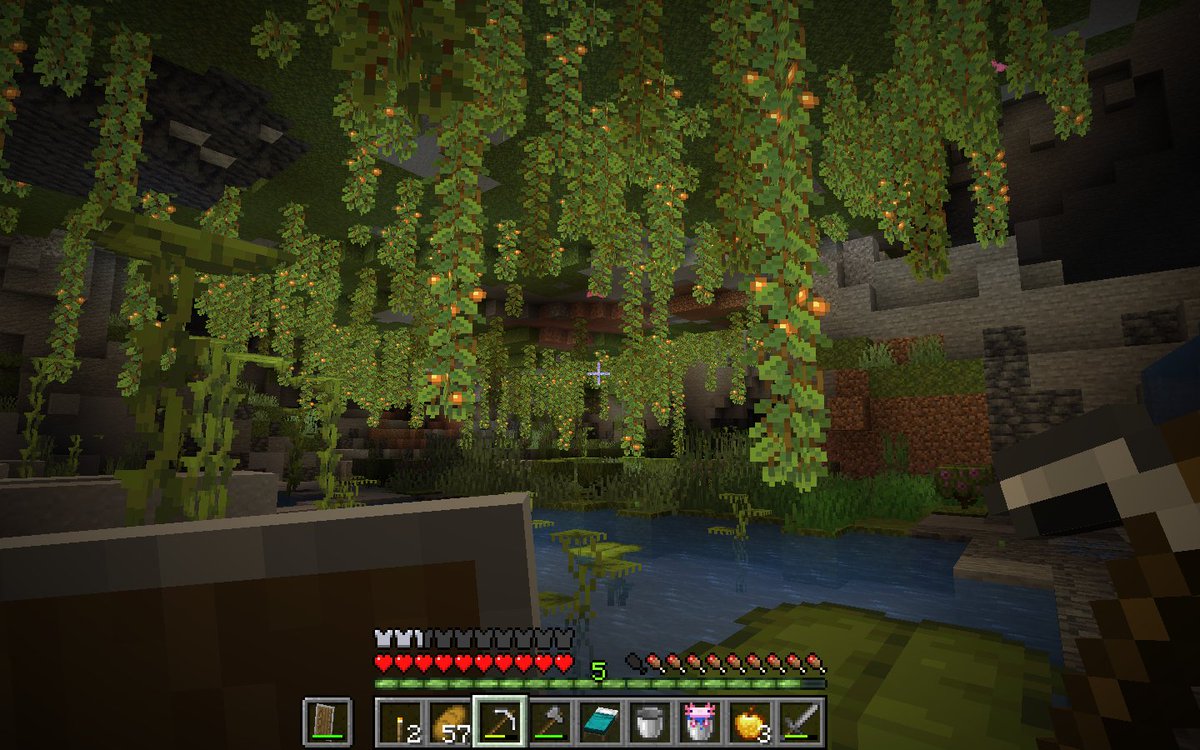caplis59's tweet photo. I don't know if this is a bug or a blessing. So many azalea trees were scattered around the desert, I dug down and found out a very big lush cave. An extraordinary creation of the brains behind the lush caves, @_LadyAgnes #Minecraft https://t.co/LgOvG6Fj28