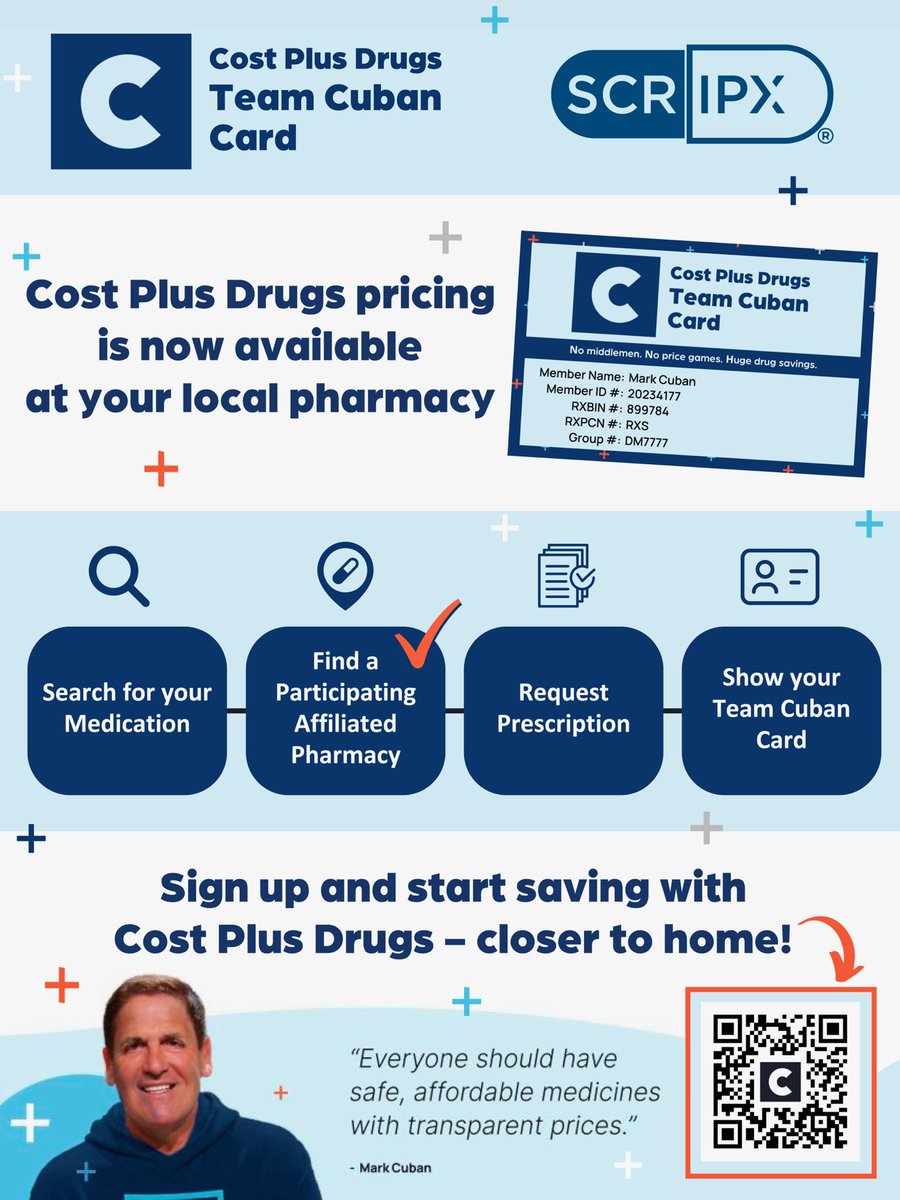 scripxrx's tweet image. We’re super excited to be part of @costplusdrugs new Team Cuban Card local network. What a great way to provide affordable medications to our community.
Please visit teamcubancard.com to receive your card