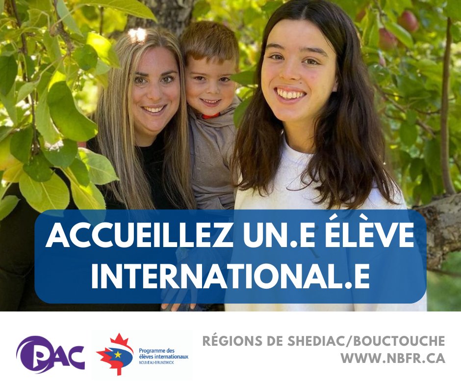 On est à la recherche de familles d'accueil dans les régions de Shediac/Bouctouche! 😊
Vivez une expérience internationale de chez vous!🏠✈️
Pour plus d'information: 506 532 8532 ou admin@pacnb.org 📞
pacnb.org/fr/services/pr…