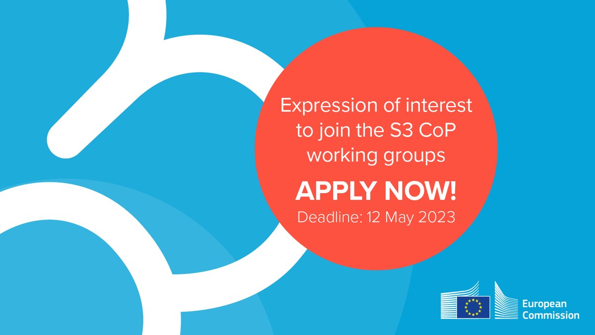 The brand new #S3CoP aims to bring support to the 🇪🇺 #SmartSpecialisation community. As part of it, we are looking for regional policy makers and experts to join:
📣 the S3 CoP Working Groups
📣 the S3 CoP Pool of Experts
Read more and apply 👉tinyurl.com/a6zpprh6