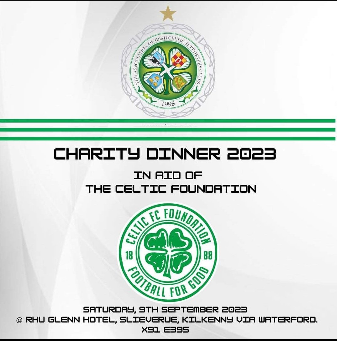 AICSC2014's tweet photo. Our 22nd Charity dinner will be held in the Rhu Glenn Hotel on Saturday, 9th Sep. 2023. 
The beneficiaries from this Dinner will be The Celtic Foundation and local Charities.

Tickets are €65pp. 

Please contact Neill Reilly on 086-6086409, email ntreilly@gmail.com or DM us. 🍀 https://t.co/CdbEI22YMw