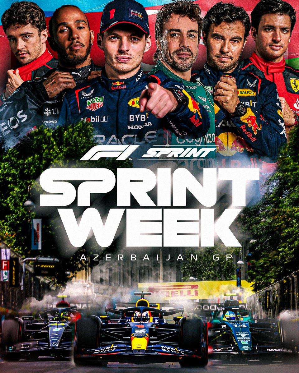 F1's tweet photo. It’s our first #F1Sprint week of the season 💪

Bring on the street fight in Baku! 🇦🇿

#AzerbaijanGP #F1 https://t.co/tQcDyrRYtg