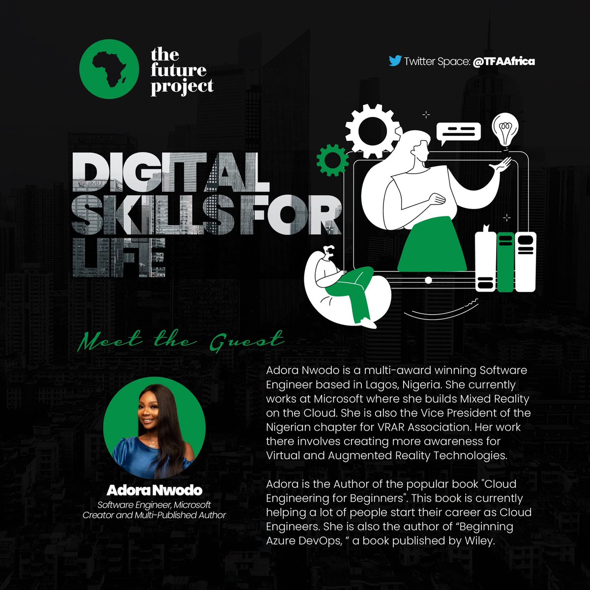 The International Girls in ICT Day is almost here and we're thrilled to have tech guru <a href="/AdoraNwodo/">Big Nenz ✨</a> join us on April 27th

Her expertise will help us inspire young girls to pursue careers in tech! 

Set reminder -  bit.ly/TWICT23

#TFPDigitalSkills
#TheFutureProject