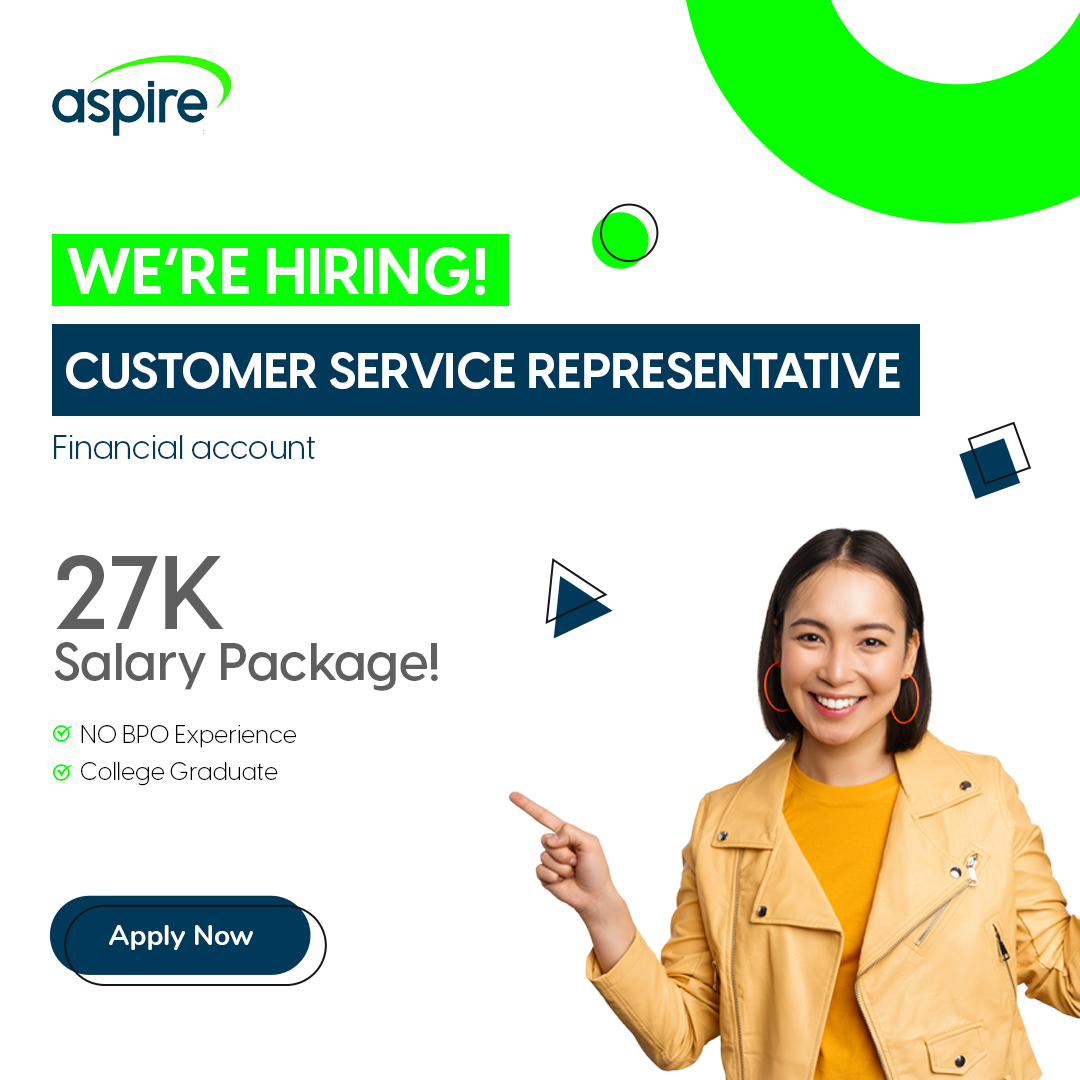 aspireglobal_ph's tweet image. Are you tired of dead-end jobs with low salaries and no room for growth? 

We're looking for enthusiastic individuals to join our team as Customer Service Representatives for our Financial Account.

DM us now

#aspirehiring #aspirecallcenterjobs #financialaccount