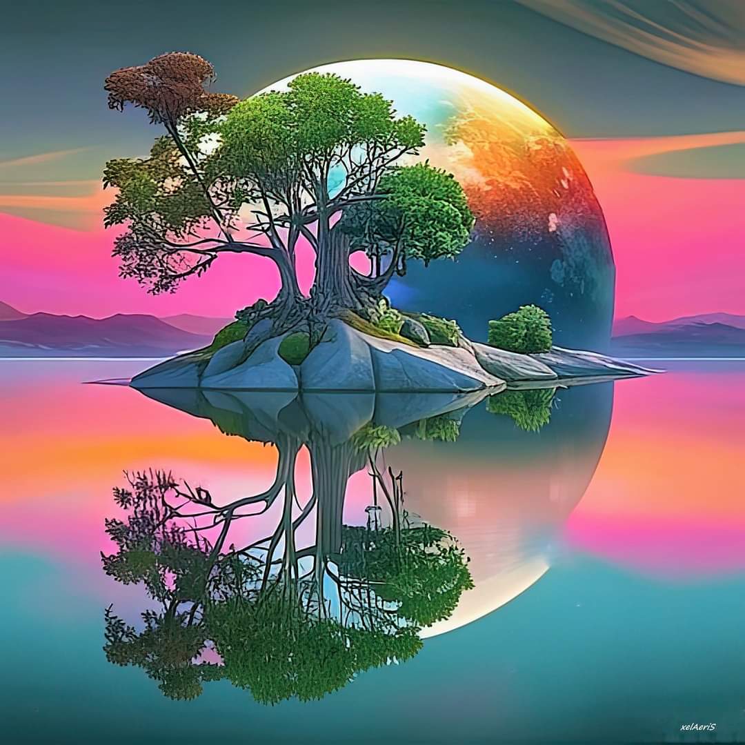 🌞Image Name: Tree 🌳 and Planet
#romantic #painting #wilderness #magic #earthoutdoors #sceneryphotography #greennature #Isle #drawing #discoverearth #outdoortones #moodylocation #lake #earthlandscape #island #sunsetphotography #nft #mirror #earthcapture #tree #trees #sunset