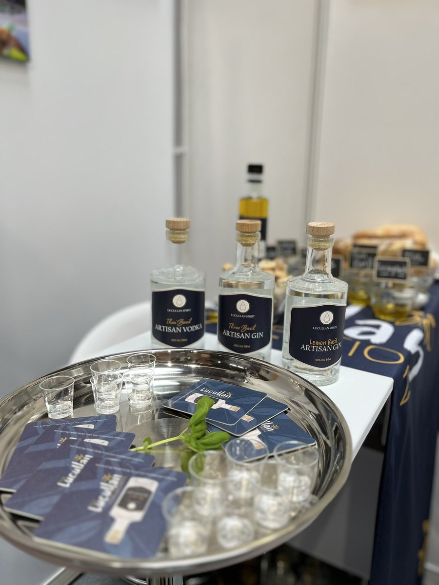 The_Lucullan's tweet photo. Day 1 at the @FarmShop_Deli show. 
Come see us at stand k333. 
We have some delicious samples on offer. 
#FSD2023 #herbinfused #rapeseedoil #freezedriedherbs #artisangin #artisanvodka https://t.co/vJg9ByMjvK