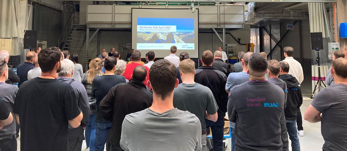 For RUAG Aerostructures Switzerland it is important to keep employees updated. Therefore we meet every month for the All-Hands-Talk. This time we spoke about achieved milestones in the context of #New_Horizons. We keep continue the great work!