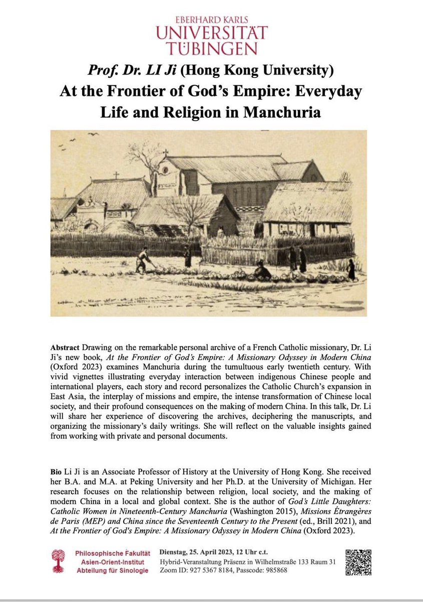 I’ll be speaking at the Sinological Colloquium at Universität Tübingen <a href="/uni_tue/">Universität Tübingen</a> tomorrow to discuss my new book. Looking forward to reconnecting with old friends and meeting new ones online!