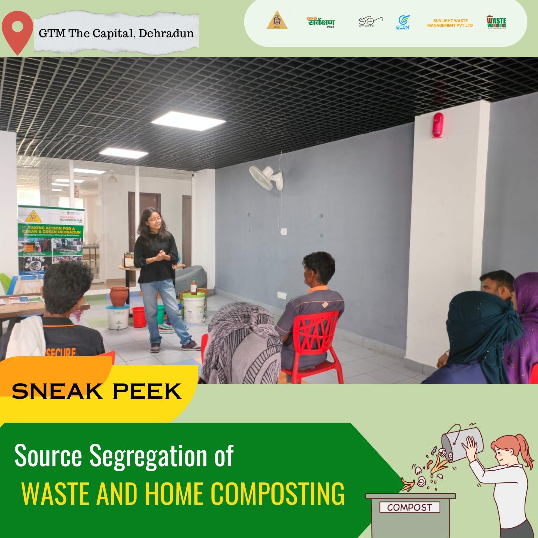 DdnNagarnigam's tweet image. Here&apos;s a sneak peek from our Workshop on Source Segregation of Waste and Home Composting at GTM The Capital Dehradun. 
#SourceSegregation  #HomeComposting #Compostingathome #Sustainability #WasteManagement 
#SwachhSurvekshan #SwachhSurvekshan2023 #WasteManagement