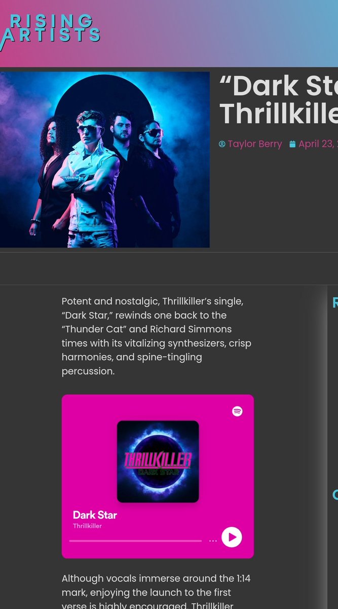 "“Dark Star” shut down my expectations for the song to be a sleazy ’80s-inspired track. Thrillkiller created a time machine to one of the best periods in history, musically speaking." 

Another review is in!

#synthwave #synthfam #rock