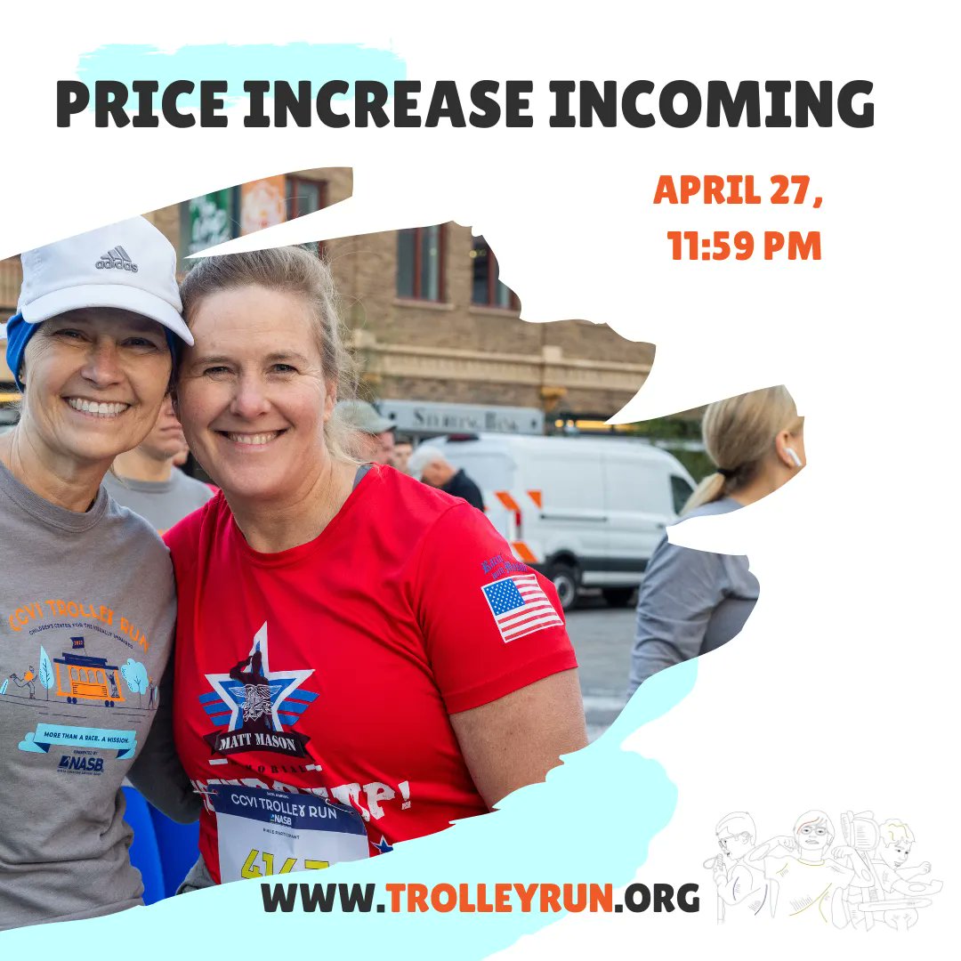 Price Increase Incoming! 

Make sure to register now before April 28th to save money on your CCVI Trolley Run registration! 

trolleyrun.org