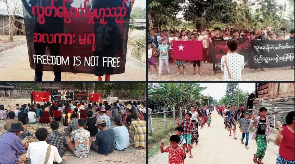 BunnyAliceei's tweet photo. Pro-democracy residents from Taze, rallied and, demonstrated a strike to stage an unrelenting protest against military dictatorship today.  #2023Apr24Coup #WhatsHappeningInMyanmar #AcceptNUGRejectMilitary https://t.co/SqKT5N9fNr