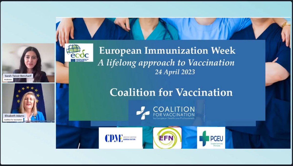 The #CoalitionForVaccination, co-chaired by CPME, @EFNBrussels & @PGEU featured in the @ECDC_EU's #EuropeanImmunizationWeek event today.

Have a #vaccinationconversation with your healthcare provider!

#EIW2023 
#EveryDoseCounts 
#VaccinesWork 
#UnitedInProtection