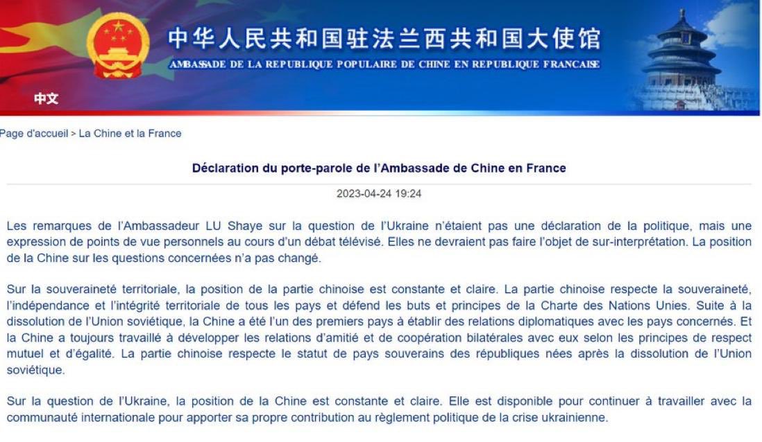 I do ask: if Ambassador Lu Shaye’s views were personal, then why choose as an Ambassador somebody who questions the sovereignty of other countries? Surely even an Ambassador of the PRC should understand basic principles of international law