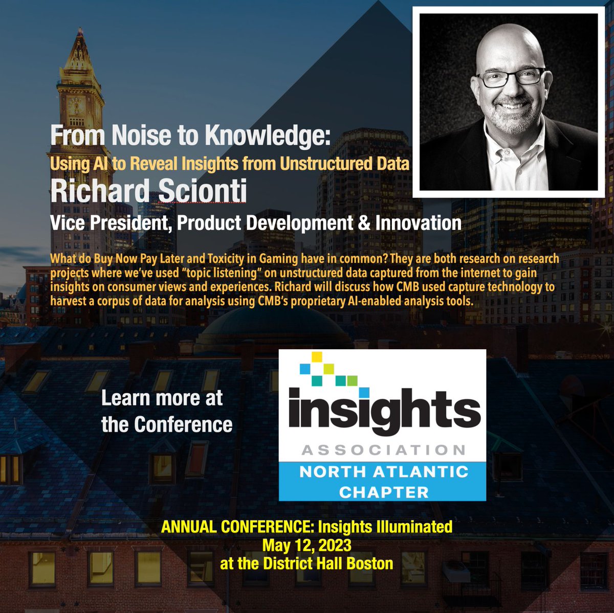 Get ready to unlock the power of unstructured data with AI! Richard Scionti, VP of Product Development &amp; Innovation at CMB, will reveal how at the Insights Illuminated conference on May 12. Register now at lnkd.in/efRBf6zA #InsightsIlluminated #AI #DataScience