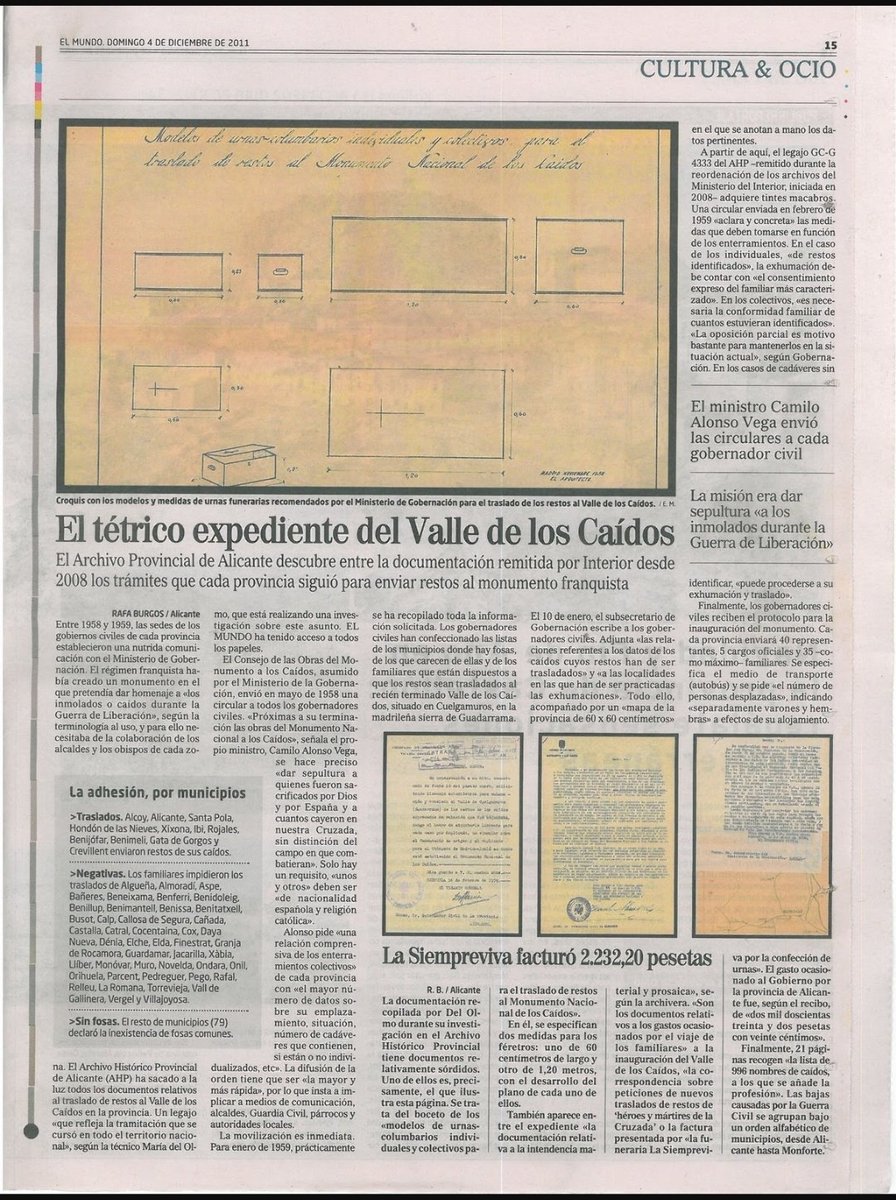 AhpAlicante's tweet image. Hoy que es noticia el traslado de JA #PrimodeRivera, recordamos que en 2008 hicimos público la existencia del expediente de traslado de los caídos en todos los archivos históricos provinciales. Un expediente exhaustivo desde el inicio del proyecto y muy tétrico.
@Faroimpostor 👇
