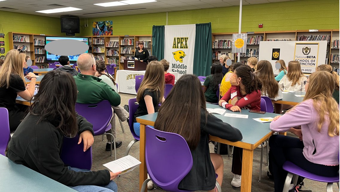 Nat'l Beta Club is the largest, non-profit, educational youth organization in America, and for 89 years it has prepared today's students to be tomorrow's leaders. For 34 years, Apex MS has had an active chapter, and today we proudly inducted our latest Cougar leaders. #BetaClub