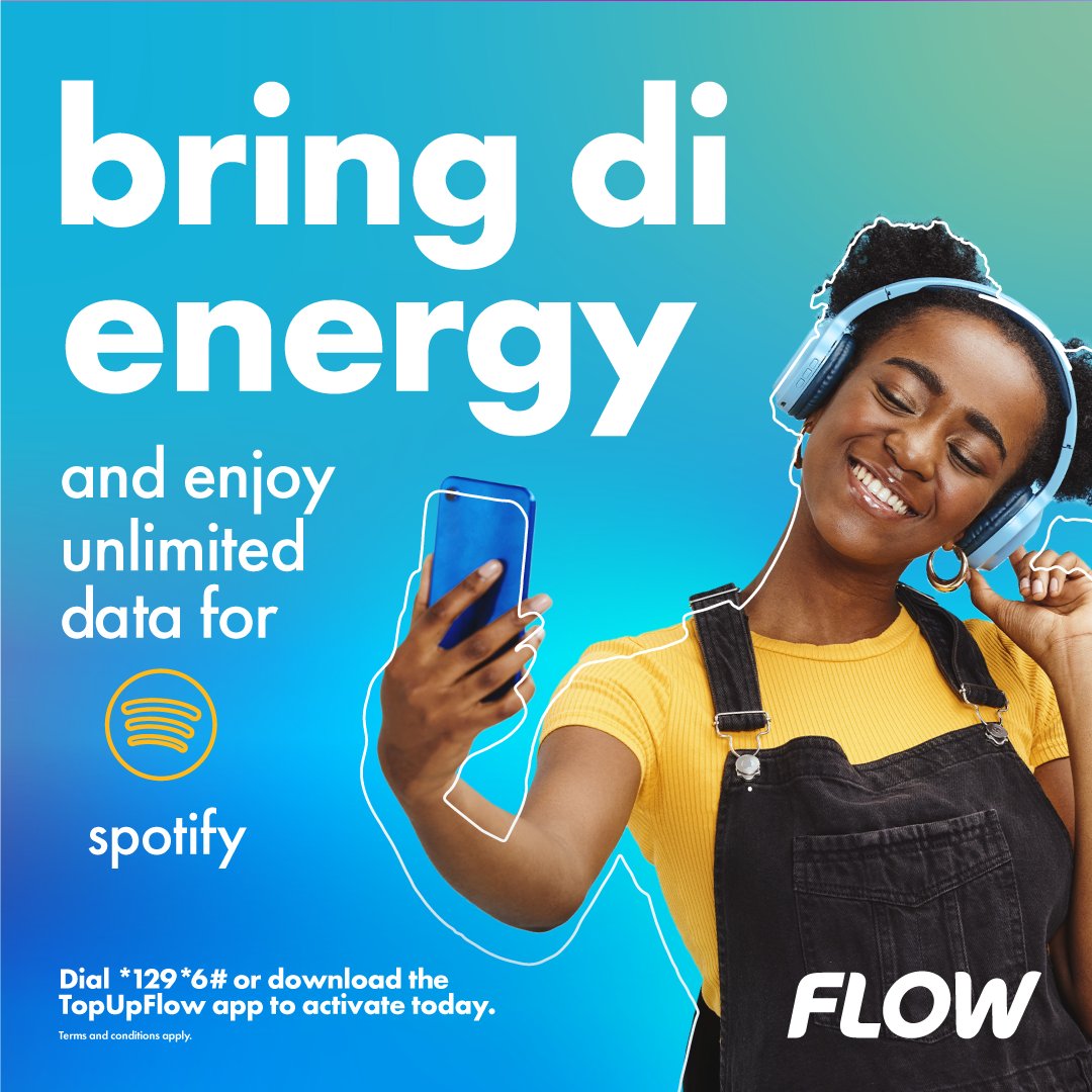 FLOWJamaica's tweet image. Di vibes caan done with unlimited data for Spotify!
Switch to Flow and Stream More. Dial *129*6# to activate today. #FlowMoreForLess #EndlessEnergy