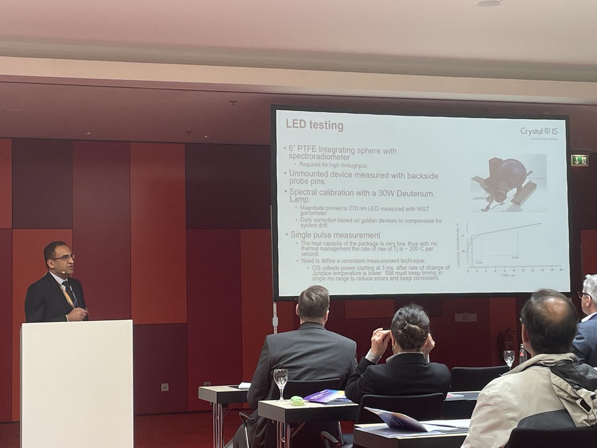 CISUVC's tweet photo. Here are some action shots from Dr. Rajul Randive's presentation on High Power output 265 nm Ultraviolet Light Emitting Diodes with high wall plug efficiency from earlier this morning at #ICULTA2023! Thank you to everyone who attended! https://t.co/C3jZH4KLEO