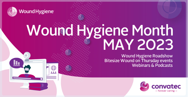 ConvaTecWoundUK's tweet photo. Next week Convatec are celebrating Wound Hygiene Month by launching a series of 4 free virtual Wound Hygiene webinars each Thursday lunch time!  You can even register now, and watch on demand at a time that suits you.
Register here:  https://t.co/cXejkxULhE https://t.co/LP1t0ugZJd