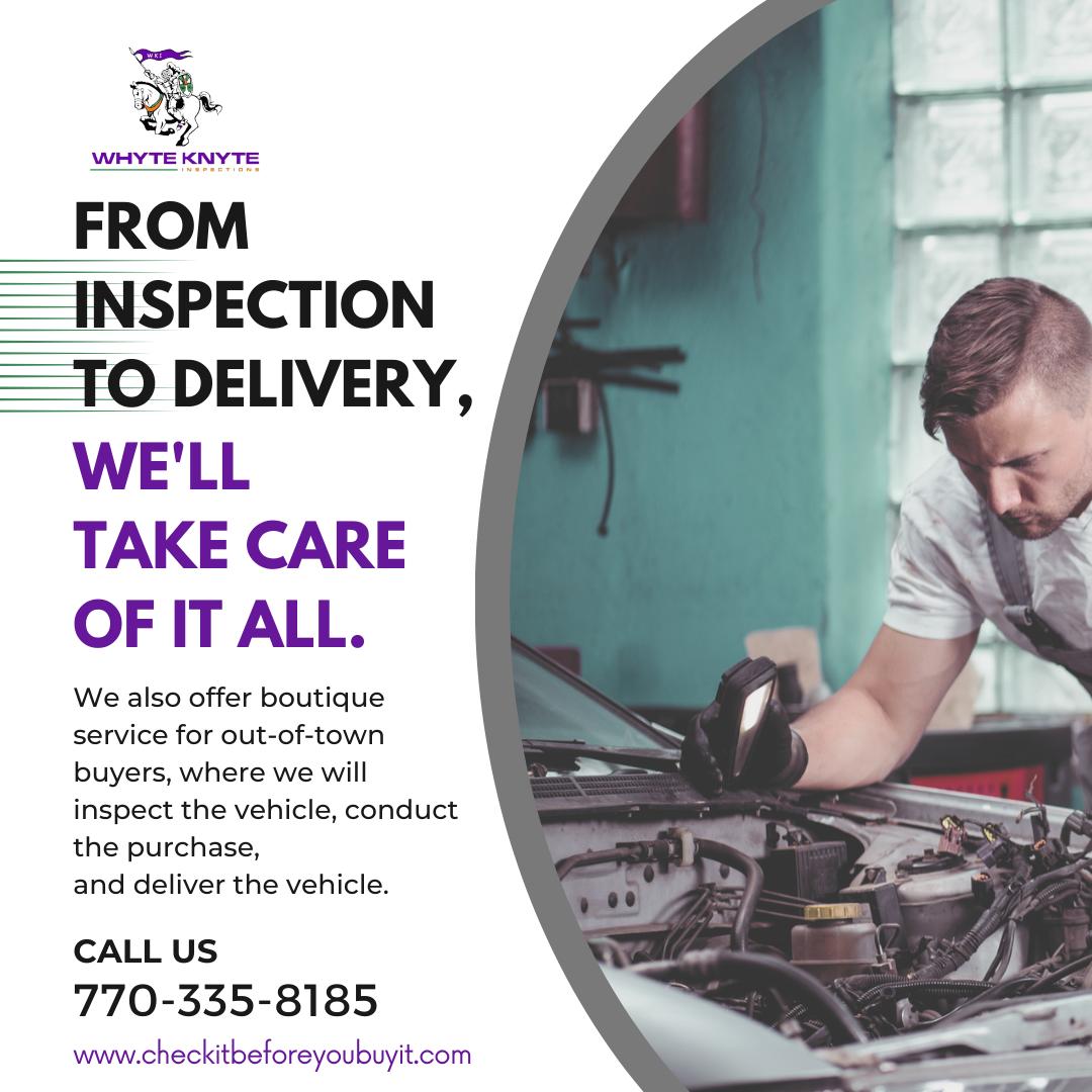 Leave the hassle behind and let us handle the wheel! From inspection to delivery, we've got you covered.

Enjoy smooth rides and peace of mind with our all-in-one package. 🛣️🚀 

🌐 whyteknyteinspections.com

#checkitbeforeyoubuyit #whyteknyte #ppi #usedcarinspection #automotiv...