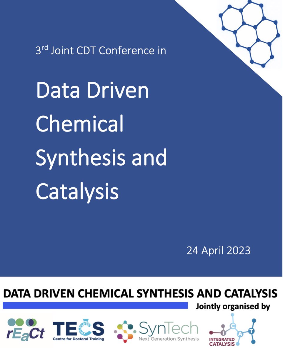 SynTech CDT University of Cambridge (@syntech_cdt) on Twitter photo Well done to SynTech 2021 cohort and all other students from <a href="/iCAT_CDT/">Integrated CATalysis (iCAT) CDT</a>, <a href="/EPSRC_CDT_React/">EPSRC CDT rEaCt - Imperial College London</a> and <a href="/BCS_CDT/">TECS and Bristol ChemSynth CDTs</a> for a wonderful day of science at the 3rd Joint CDT Conference in Data Driven Chemical Synthesis & Catalysis.
#chemical_synthesis #chemical_engineeting #catalysis #data_science Well done to SynTech 2021 cohort and all other students from <a href="/iCAT_CDT/">Integrated CATalysis (iCAT) CDT</a>, <a href="/EPSRC_CDT_React/">EPSRC CDT rEaCt - Imperial College London</a> and <a href="/BCS_CDT/">TECS and Bristol ChemSynth CDTs</a> for a wonderful day of science at the 3rd Joint CDT Conference in Data Driven Chemical Synthesis & Catalysis.
#chemical_synthesis #chemical_engineeting #catalysis #data_science