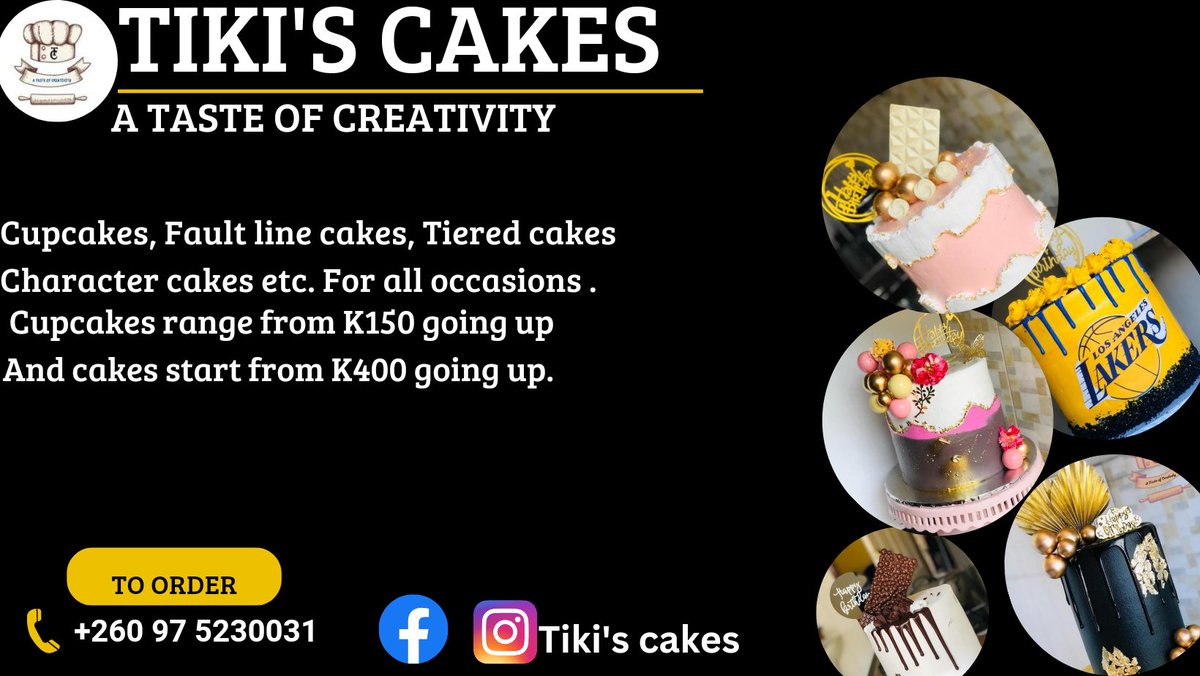 CakesWithTiki's tweet photo. Hello #ZedTwitter 
I'm a graduate from CBU and a baker. I'm the CEO of Tikis Cakes and we are specialized in all kinds of baking as shown. Reach out for your orders using the details on the poster or DM us. 
Follow us and we will follow back.
Kindly Retweet🙏 https://t.co/YV76wiZv8D