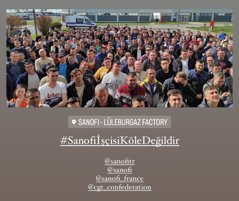 İnsan oIabiImek için, dünyadaki hakIarımızı istemek zorundayız.
#SanofiİşçisiKöleDeğildir 
<a href="/sanofi/">Sanofi</a> 
<a href="/SanofiFR/">Sanofi en France</a> 
<a href="/lacgtcommunique/">La CGT</a>