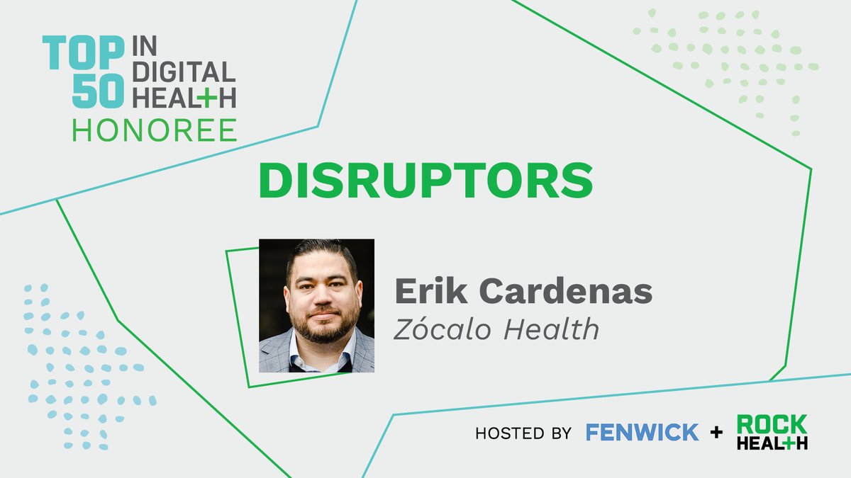 I’m excited to share that I’ve been recognized as a Top 50 in Digital Health Disruptor honoree! Thank you to @Rock_Health for the recognition, and congratulations to all of the Top 50 honorees! bit.ly/3nVj5YR #Top50inDigitalHealth

(cc: @ZocaloHealth)