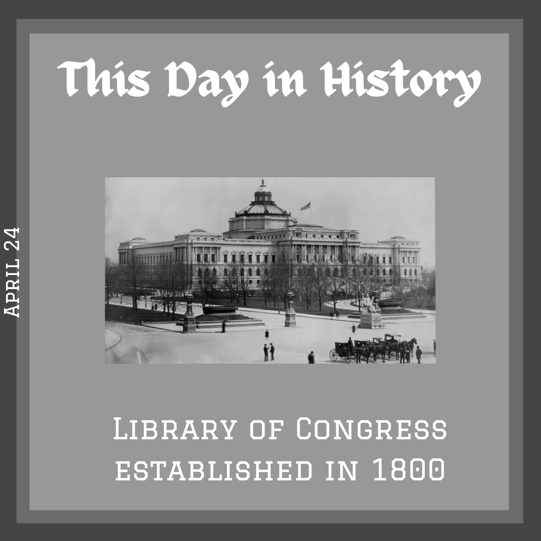 Today in 1800, The Library of Congress was established. The first books wouldn't arrive until 1801. The library itself wouldn't open until 1897, almost 100 years after it was established.