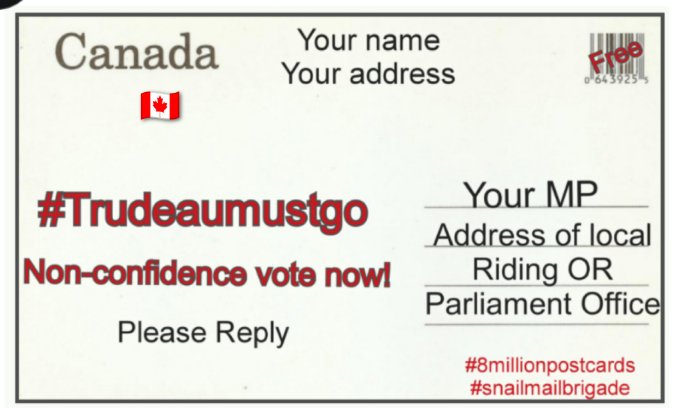 MorriganG7's tweet photo. Join the #snailmailbrigade.  "A postcard is a tangible, a hard copy. Real knowledge our MPs can not ignore. You can mail a postcard as often as you want. Mail two, riding &amp; parliament office. For the cost of the postcard. Because it's Free Postage!" #cdnpoli #8millionpostcards https://t.co/zrwQ3Y0USV