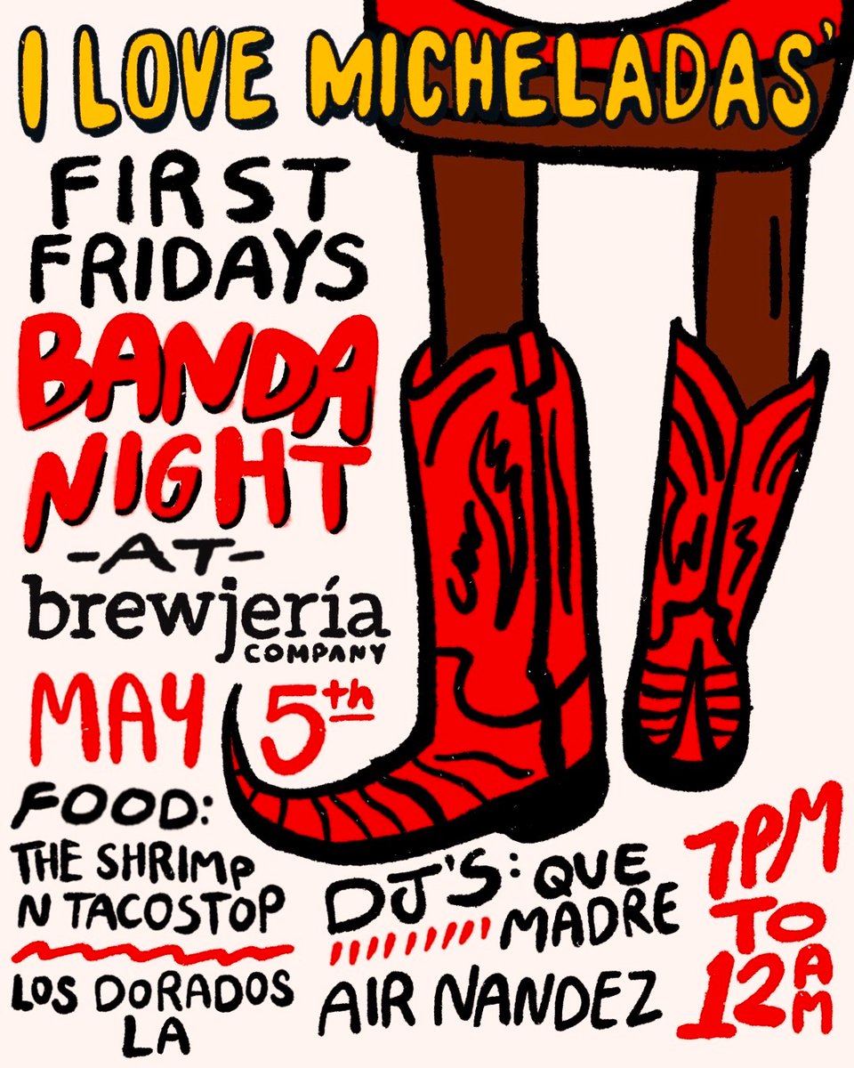 Next Friday is BANDA NIGHT at @brewjeriacompany to celebrate Cinco de Mayo🇲🇽🤠❤️

⏰WHEN: Friday, May 5th 2023 @ 7pm

📍WHERE: At @brewjeriacompany in Pico Rivera

🦐FOOD: @shrimpandtacostopoffcial &amp; @losdoradosla

🎧️DJs: <a href="/que/">QUE.</a>.madre &amp; <a href="/air_nandez/">Bob Hernandez</a>