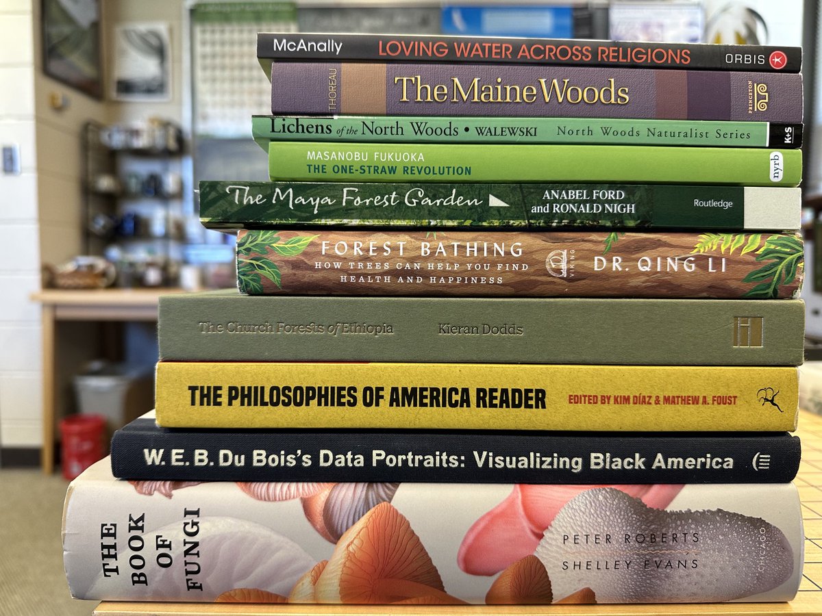 A shelfie from another very normal day of teaching philosophy, ecology, and religion.