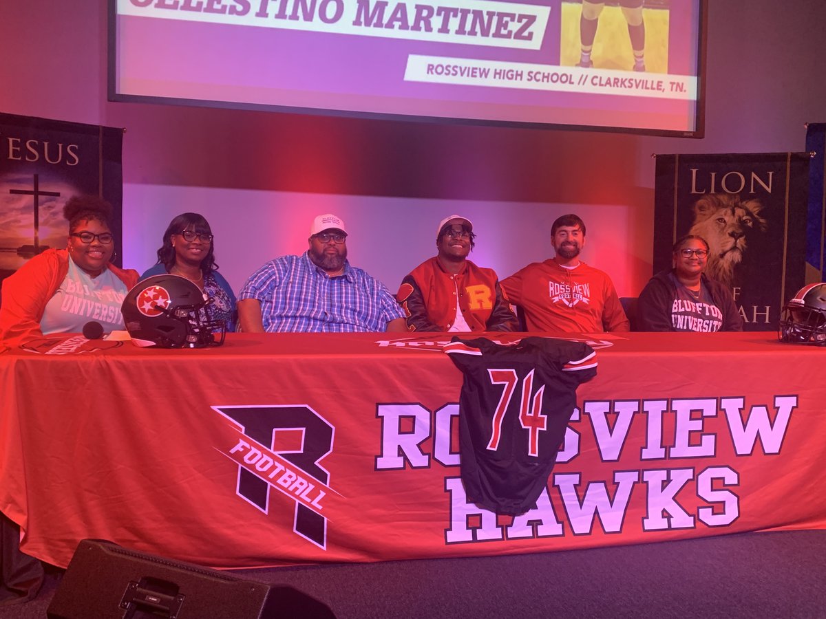 RossviewFTBL's tweet photo. 2nd Signing in a week as @CjMartinez74 signed his official paperwork to continue his football and educational career for @BlufftonFB. What a wonderful young man and family. We are extremely proud of you! #SigningDay #Football #TSSAA #Bluffton #Rossview #Hawks #HawkBall https://t.co/LtGhCJfaV8