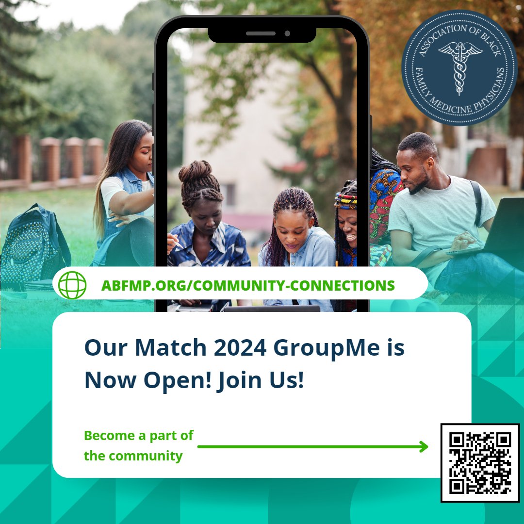 Our GroupMe community for the #FamilyMedicine #Match2024 class is now open! If you identify as a Black medical student/graduate applying for FM residency, join our membership and get plugged in!  Connect with your class!  abfmp.org/community-conn… #FMRevolution #SupportBlackFMDocs