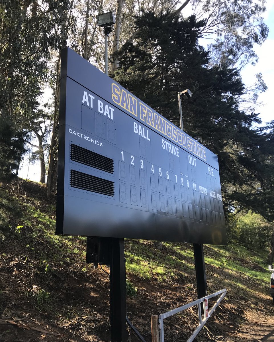 ISIcalifornia's tweet photo. Traditional signs are not the only area that we have installation experience in. This Daktronics Scoreboard was installed by our specialists for the San Francisco State University Baseball Field. #signinstallations #signprojects #signindustry #signage #signinstall #signs https://t.co/f14aKWZlK8