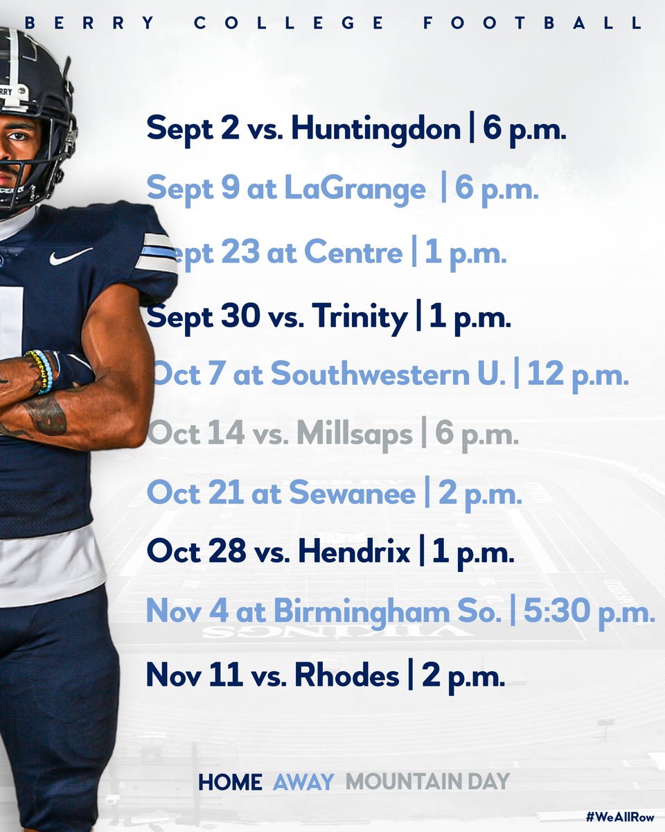 Mark your calendars Vikings🗓️
The <a href="/BerryFootball/">Berry Football</a> 2023 schedule is finally here!  
#WeAllRow
