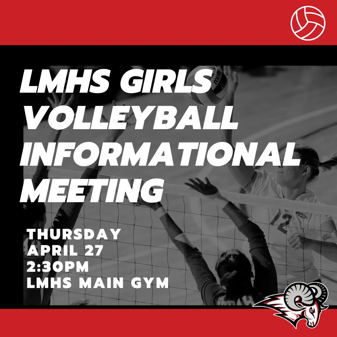 There is a short information meeting for girls volleyball in the main gym at 2:30 on Thursday the 27th. It will be short!