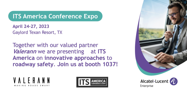 Find <a href="/ALUEnterprise/">Alcatel-Lucent Enterprise</a> with partner Valerann at #ITSAmerica Gaylord Texan Resort in Texas. Stop by booth 1037, in front of ITS America Events pavilion. #WhereEverythingConnects #RoadwaySafety #AI #SmartTransportation #ITSA2023 bit.ly/3n0em89