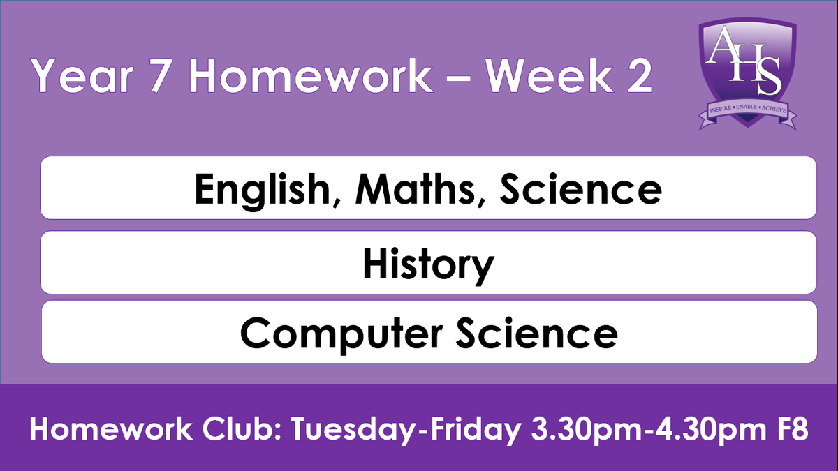 AldersleyTeam7's tweet photo. Please see below for this week's Year 7 homework. Please ensure you have access to Parent Mail for weekly Year 7 updates! https://t.co/fKGRFAmDeO