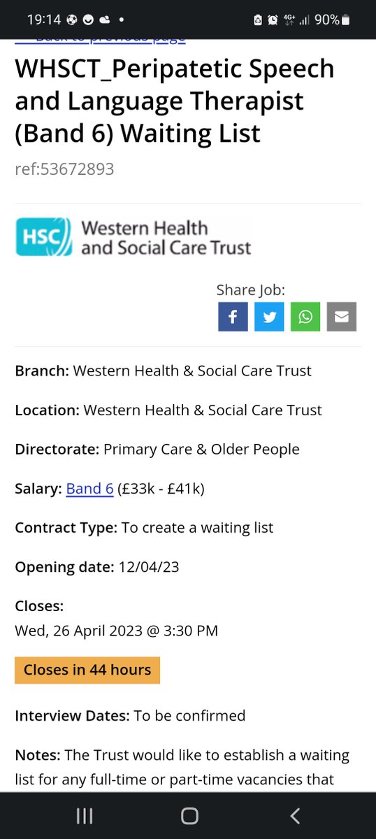 Don't miss out on opportunities to join WHSCT SLT Team. Bd 6 perpatetic waiting list closing on 26th April @eileen_dolan @OrlaDuffy11 @Dotclarke123 @RCSLTNI @Mo_Henderson_ @CearaSLT