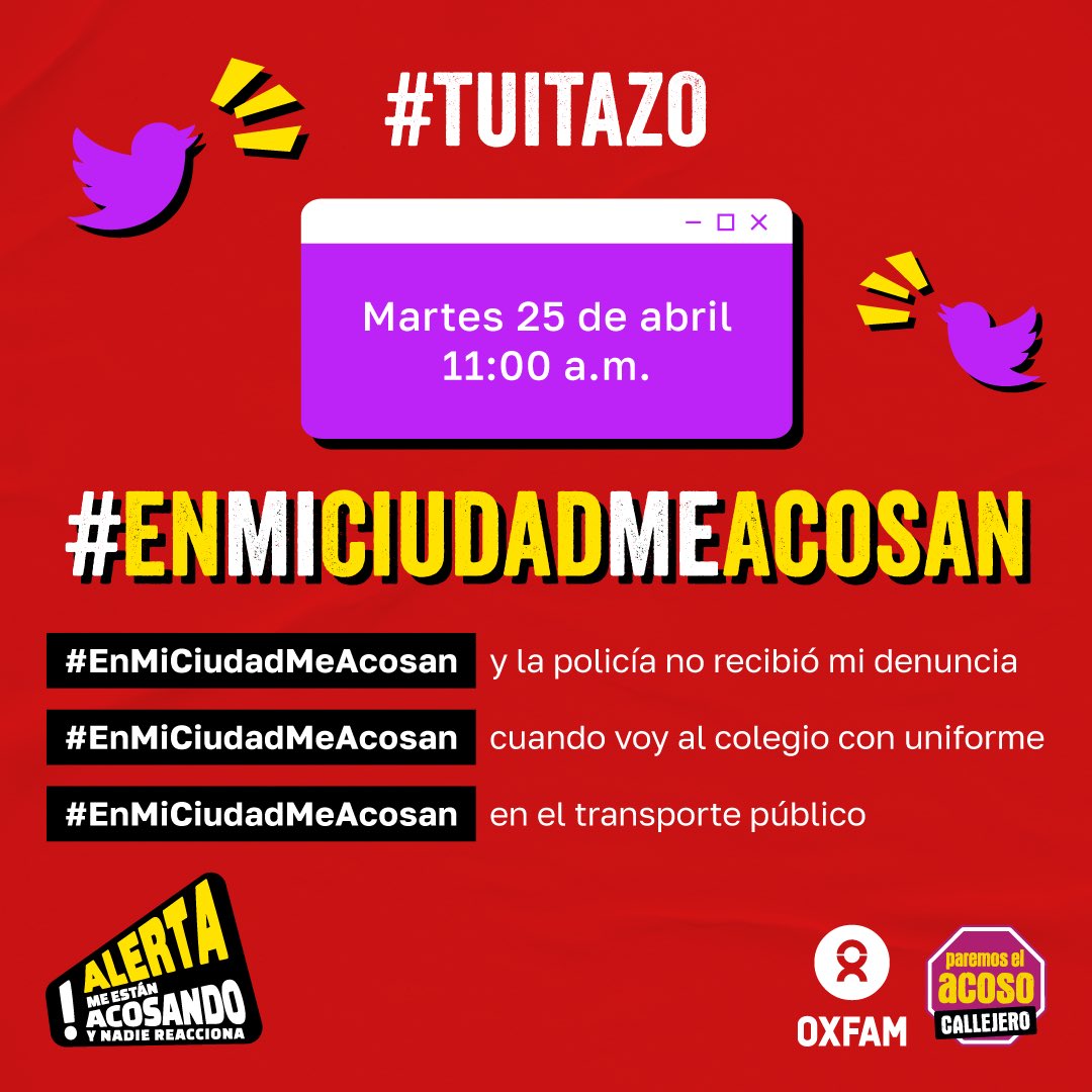 ParemosAcosoPe's tweet photo. ALERTA 🚨 ¡Me están acosando y nadie reacciona!
Únete al Tuitazo con el hashtag #EnMiCiudadMeAcosan y usemos las redes para hacer escuchar nuestras voces. Este martes 25 de abril, desde las 11:00 a.m. https://t.co/xGcRK1OlTE