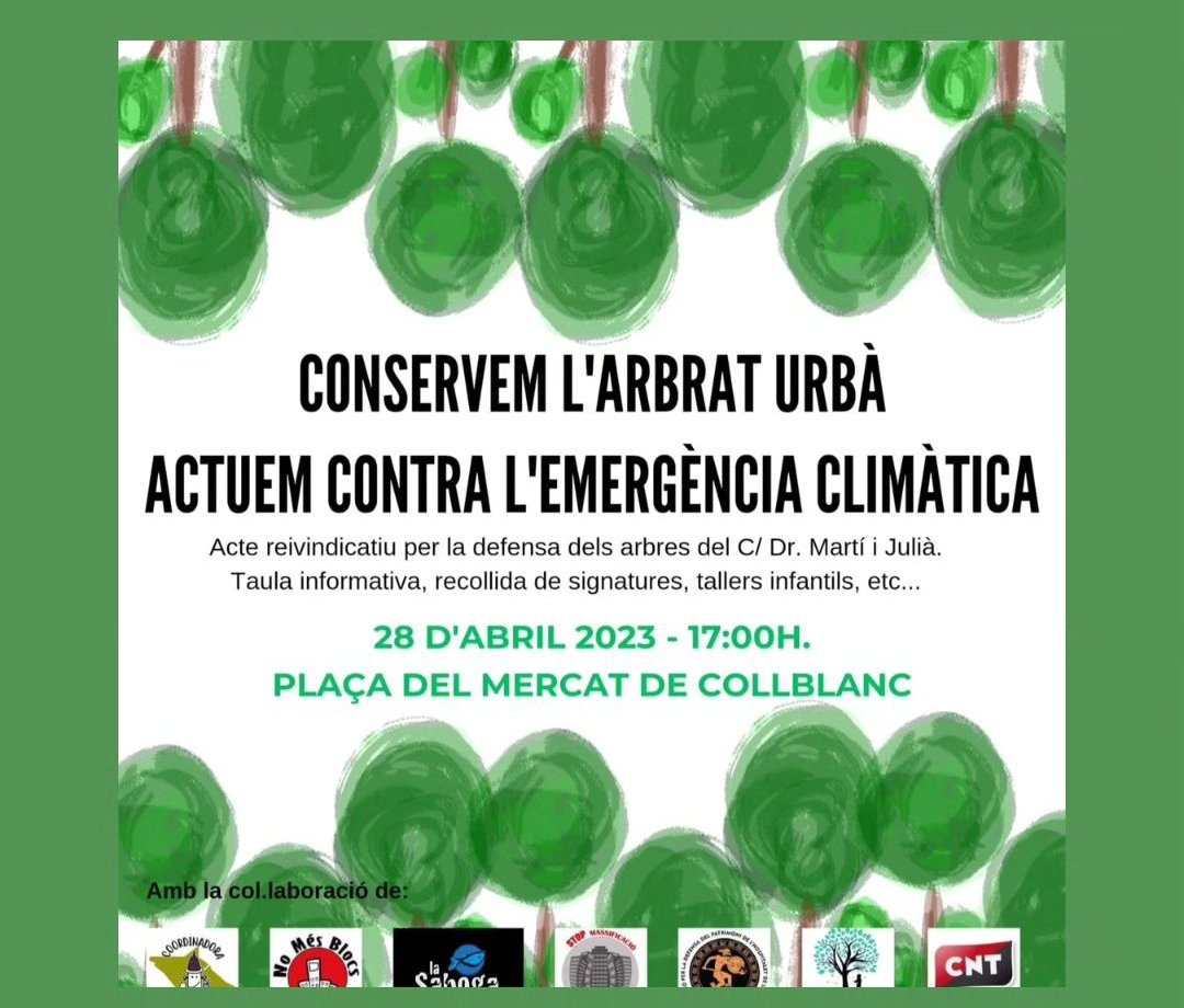 Veniu a signar!! Per un Hospitalet amb arbres que ens ajudin a combatre la greu contaminació que estem patint els ciutadans.