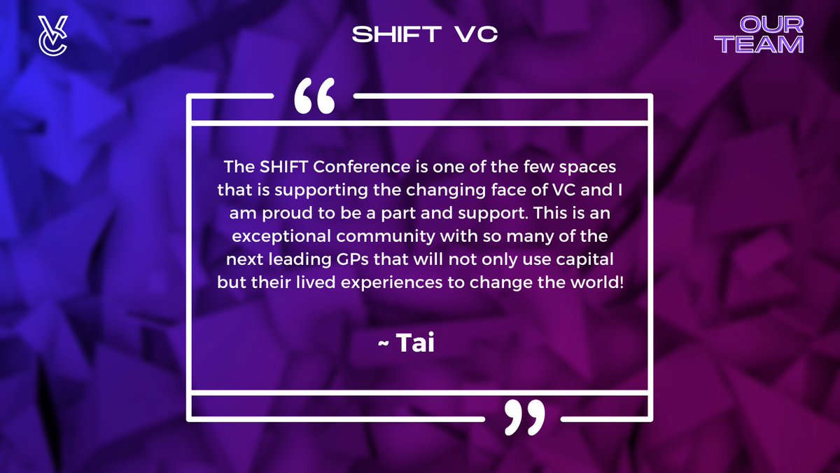 VC Unleashed (@vcunleashed) on Twitter photo Obviously, the theme of our April posts is “applauding the team”. Next up is <a href="/tai_hutchinson/">Tai Hutchinson</a>, on the partnerships team and the CEO of North Star Consulting. Want to hang with amazing people like Tai?
Get your tickets for ShiftVC - they are selling fast! shiftvc.rsvpify.com Obviously, the theme of our April posts is “applauding the team”. Next up is <a href="/tai_hutchinson/">Tai Hutchinson</a>, on the partnerships team and the CEO of North Star Consulting. Want to hang with amazing people like Tai?
Get your tickets for ShiftVC - they are selling fast! shiftvc.rsvpify.com