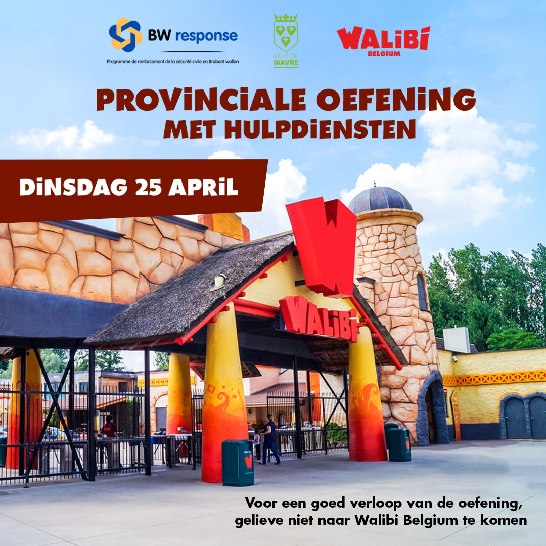 #Rampoefening met inzet van #hulpdiensten op dinsdag 25/4 in <a href="/WalibiBelgium/">Walibi Belgium - Aqualibi</a>, georganiseerd door de Gouverneur van #BW <a href="/gillesmahieu/">Gilles Mahieu</a> en #wavre. Men hoeft zich geen zorgen te maken over de aanwezigheid van hulpdiensten in de buurt van #Walibi. Informatie 👉 crisebw.be