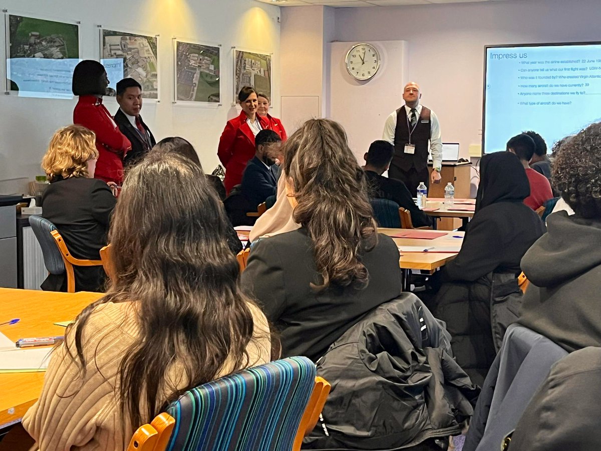 These amazing staff from the Air Cabin Crew at Virgin Atlantic Airways have given up two days to talk about their roles to our Travel &amp; Tourism students as part of their Recruitment Assessment Day. Thank you! <a href="/VirginAtlantic/">virginatlantic</a>