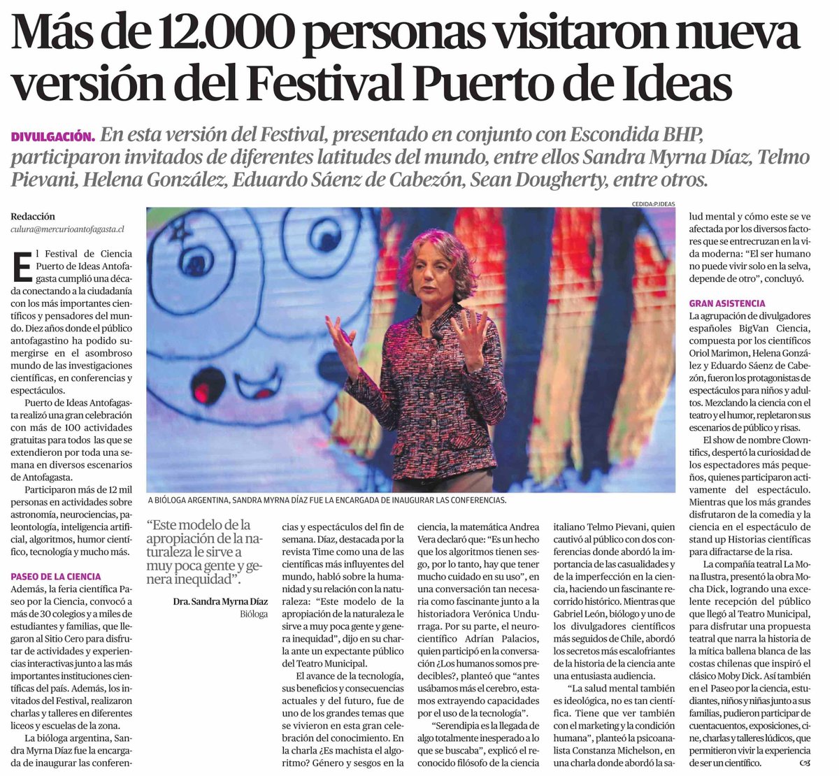 puertodeideas's tweet photo. ¡Hoy en #ElMercurioAntofa 🗞! Revisa los detalles de lo que fue #PuertodeIdeasAntofa2023, que reunió a más de 12 mil personas en torno a charlas, conversaciones, espectáculos y el #PaseoPorLaCiencia 💡
Pronto las actividades estarán disponibles en nuestra web y canal YouTube ▶ https://t.co/uyyuEfSGsj