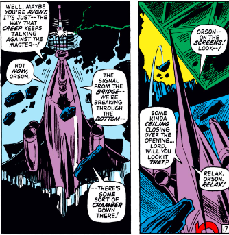 MarvelADay's tweet photo. #MarvelADay #SM48 Doom's ship breaks on through to the other side into the sunken AIM base. The "creep" to whom Orson is referring is Kenner. He's a subplot that goes nowhere, so the less said, the better... - VA https://t.co/7WXvuh0JWY