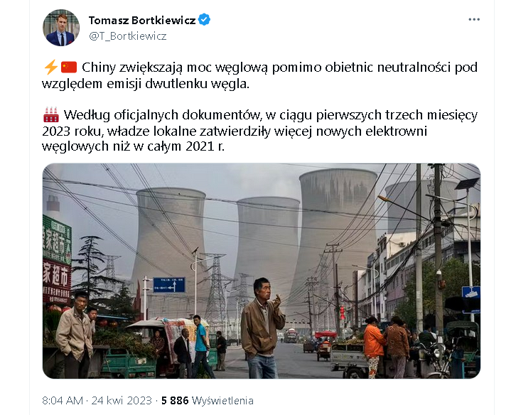 W ciągu zaledwie 12 miesięcy obecnego 2023 roku Chiny zwiększą emisje CO2 o tyle, o ile cała Europa zmniejszyła w ciągu dekady. 🧐