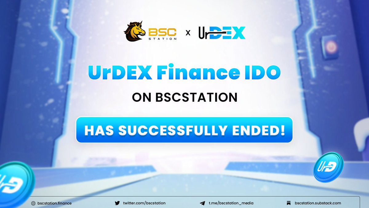 BSCS Official (@bscs_global) on Twitter photo 🎊 The <a href="/UrDEX_Finance/">UrDEX - Unlock your Decentralized Exchange (💙,🧡)</a> IDO on @bscstation Successfully Ended 🎊
✅ Community Round: SOLD OUT! 🔥
✅ Guaranteed Round: SOLD OUT! 🔥
Upcoming schedule
⏰ Listing on <a href="/CamelotDEX/">Camelot</a>: 2 PM Apr 26 (UTC)
⏰ Listing on @MEXC_Global: 3 PM Apr 26 (UTC)
✅ Token Claim on #BSCStation: 2:10 PM 🎊 The <a href="/UrDEX_Finance/">UrDEX - Unlock your Decentralized Exchange (💙,🧡)</a> IDO on @bscstation Successfully Ended 🎊
✅ Community Round: SOLD OUT! 🔥
✅ Guaranteed Round: SOLD OUT! 🔥
Upcoming schedule
⏰ Listing on <a href="/CamelotDEX/">Camelot</a>: 2 PM Apr 26 (UTC)
⏰ Listing on @MEXC_Global: 3 PM Apr 26 (UTC)
✅ Token Claim on #BSCStation: 2:10 PM